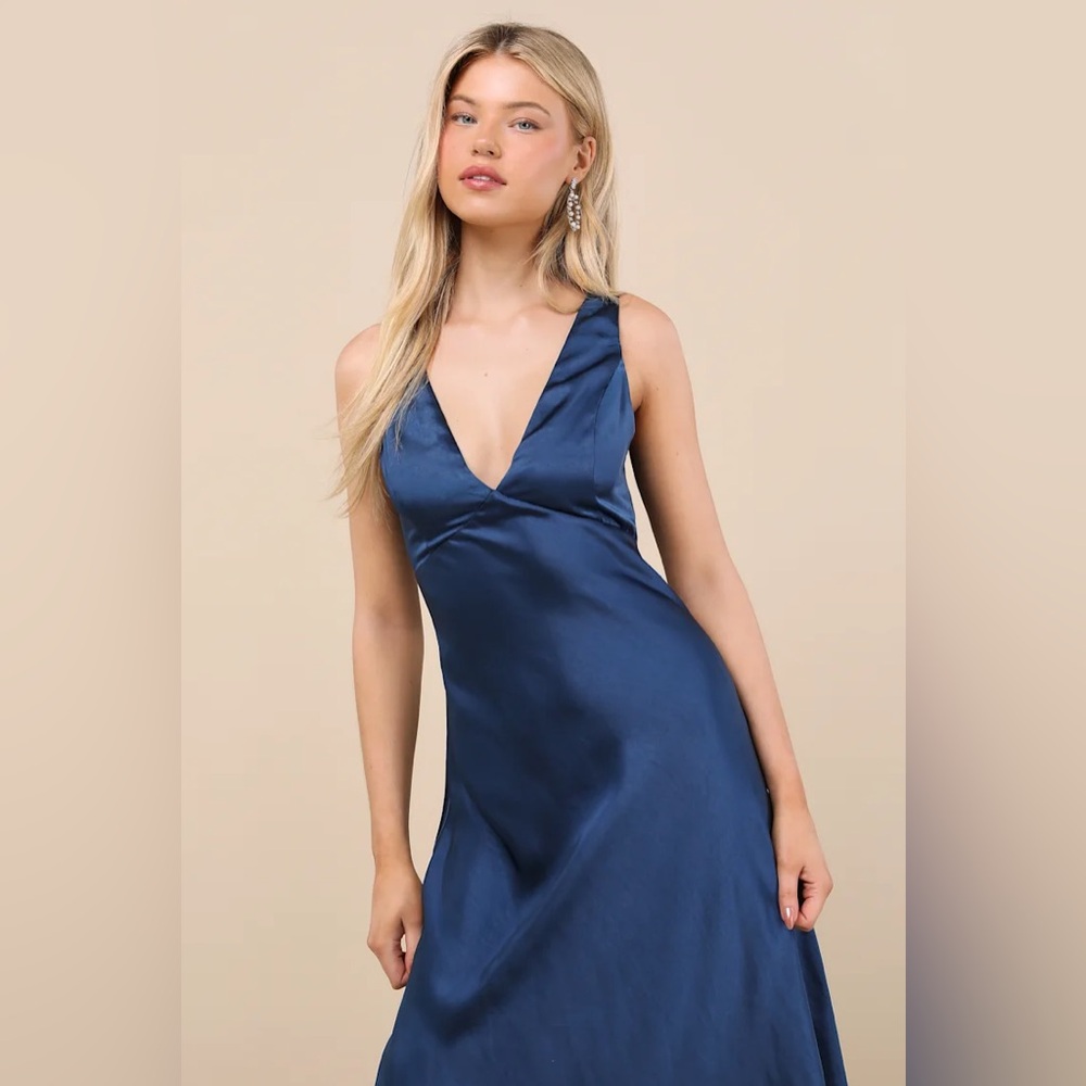 Lulus Satin Cowl Back Midi Slip Dress